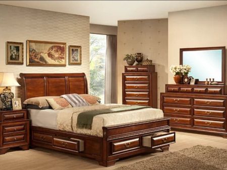 Wood Walnut Storage Bed With Pull Out Drawers- King or Queen- Model Sofia Supply