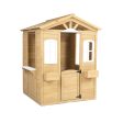 Wooden Playhouse For Kids Outdoor With Working Door, Windows, Mailbox, Bench, Flowers Pot Holder - Natural Discount