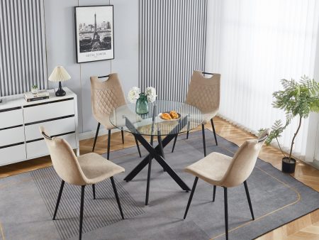 5 Pieces Dining Set, Table Metal Leg Mid-Century Dining Table For 4 - 6 People With Glass Table Top, Pedestal Dining Table, End Table Leisure Coffee Table - Beige   Black on Sale