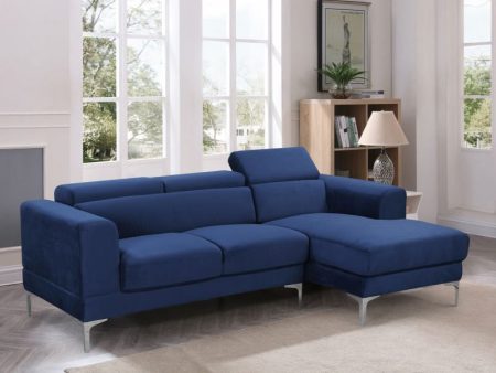 Blue Velvet Sectional With Adjustable Headrests- Model Zug For Sale