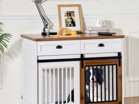 Heavy Duty Furniture Style Dog Cage Wooden Dog Cage Double Door Dog Cage Side Cabinet Dog Cage Dog Crate - Walnut   White Hot on Sale