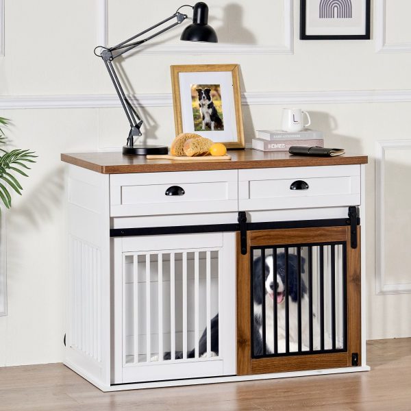 Heavy Duty Furniture Style Dog Cage Wooden Dog Cage Double Door Dog Cage Side Cabinet Dog Cage Dog Crate - Walnut   White Hot on Sale