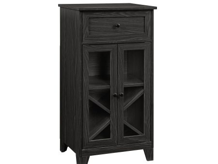 Classic Glass Door Bar Cabinet With Bottle Storage - Graphite Online now