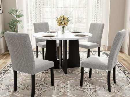 5 Piece Round Dining Table Set, Modern Dining Table And 4 Upholstered Chairs For Dining Room, Kitchen Room, Living Room - White   Gray on Sale