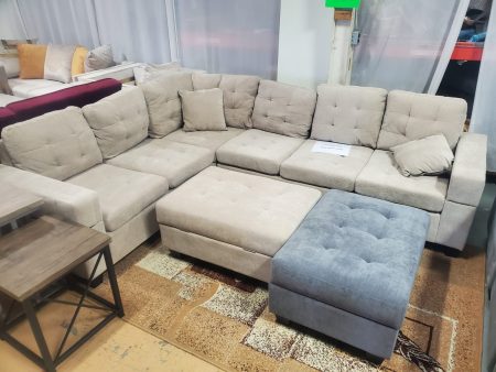 Soft Beige Fabric Sectional L Shaped Sofa With Throw Pillows & Ottoman- Model Harold Supply