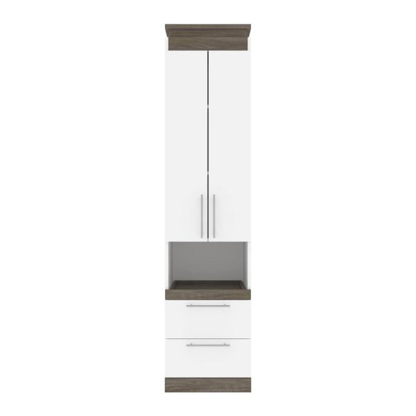 White & Walnut Grey 20 W Storage Cabinet with Pull-Out Shelf- Model Orion on Sale