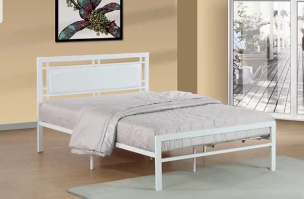 White Metal Bed With A Padded Headboard- Twin, Full or Queen- Model #141 Online Sale