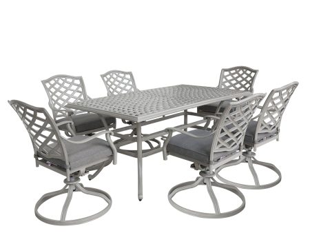 Modern Outdoor 7 Piece Aluminum Dining Set With Swivel Chairs - Basalt For Sale