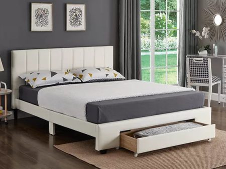 White Leather Storage Bed - Double or Queen- Model #5482 For Sale