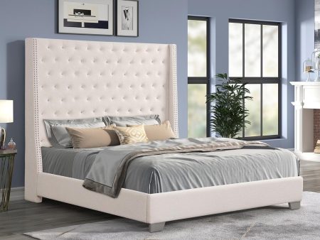 Beige Fabric Upholstered Tufted Wing Bed - Queen or King- Model Lyra Discount