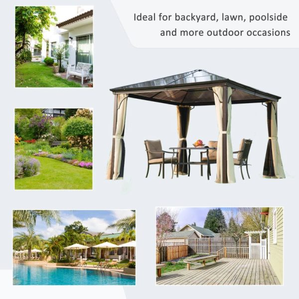 Beige & Coffee 10 x 10ft Hard Top Gazebo Canopy Heavy Duty Shelter Sun Shade with Curtain- Model #01-0871 Fashion