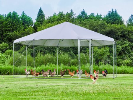 Large Metal Chicken Coop Octagon, Steel Wire Dipped Plastic Mesh, Oxford Cloth Plated Waterproof And UV Resistant, Ducks, Rabbits, Sheep And Birds Outdoor House - Silver Online Hot Sale