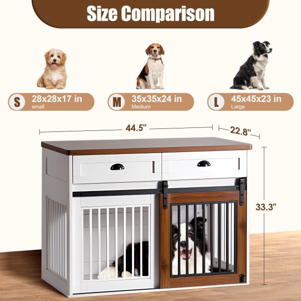 Heavy Duty Furniture Style Dog Cage Wooden Dog Cage Double Door Dog Cage Side Cabinet Dog Cage Dog Crate - Walnut   White Hot on Sale