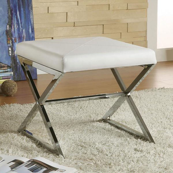 Rita - X-Cross Square Ottoman - White And Chrome Online Sale