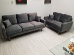 Velvet Grey Sofa & Love Seat Set- Includes Throw Pillows Model #7011 For Sale