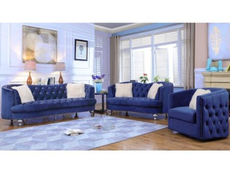 3 Piece Fabric Sofa Set With Crystal Tufting, Nail Heads & Throw Pillows- Blue or Grey- Model #3125 Afreen Cheap