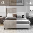 Corduroy Upholstered Bed Frame With Vertical Stripe Wingback And High Footboard No Box Spring Needed Online Hot Sale