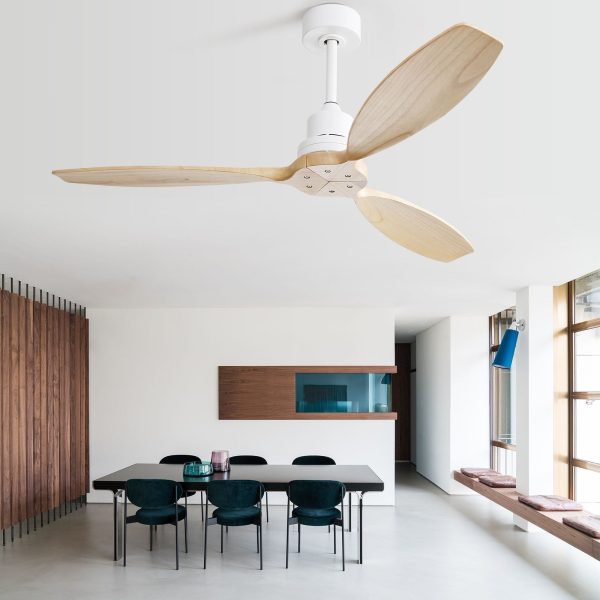 Wooden Ceiling Fan White 3 Solid Wood Blades Remote Control Reversible Dc Motor Without Light - Light Brown   White Online now