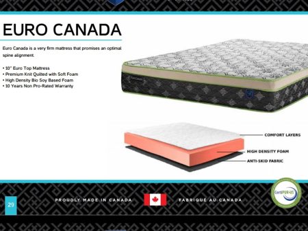 10  High Density Foam Euro Top Mattress- Extra Firm- Model Euro Canada Discount