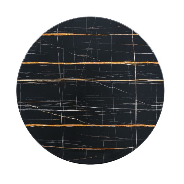 Marble Printed MDF Round Dining Table With Gold Annulus (Not Including Chairs) - Black For Sale