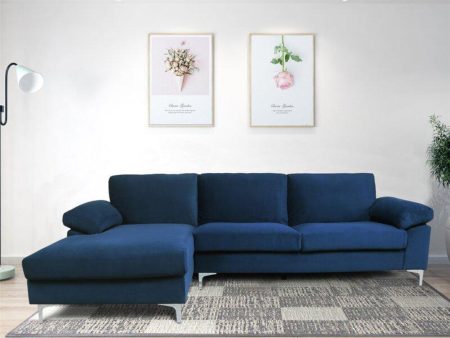 Blue Velvet Fabric Sectional- Left Side Chaise- Model Oslo Hot on Sale