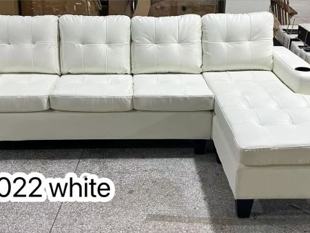 White Anti Scratch Leather Sectional Sofa With Cup Holders- Model #2022 Sale