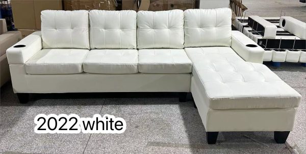 White Anti Scratch Leather Sectional Sofa With Cup Holders- Model #2022 Sale