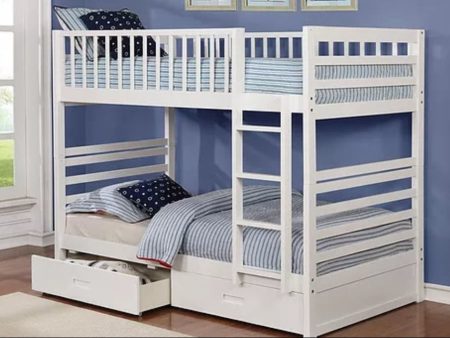 White Solid Wood Twin Over Twin Storage Bunk Bed- Converts Into 2 Beds- Includes Drawers- Model #110 Online now