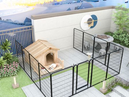 81.1  12 Panels Heavy Duty Metal Playpen With Door, Dog Fence Pet Exercise Pen For Outdoor - Black Sale