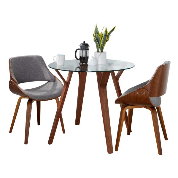 Folia - 3 Piece Dining Set Round Fabrizzi Mid-Century Modern - Walnut   Gray Discount