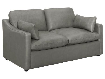 Grayson - Leather Upholstered Sloped Arm Loveseat - Gray Discount