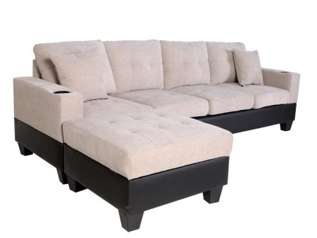 Beige Velvet & Leather Sectional With Throw Pillows & Storage- Model Queens 2 Online now