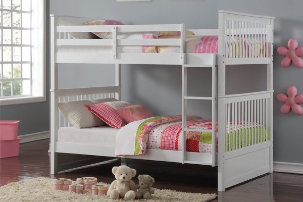 White Solid Wood Full Over Full Mission Bunk Bed- Converts Into Two Separate Beds- Model #123 For Cheap