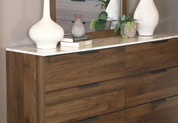 Mays - 6-Drawer Dresser With Mirror - Walnut For Discount