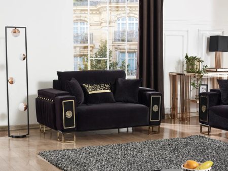 Velvet Black & Gold Loveseat Sofa Bed- Turkish Made- Includes Throw Pillows- Model Dubai Online Hot Sale