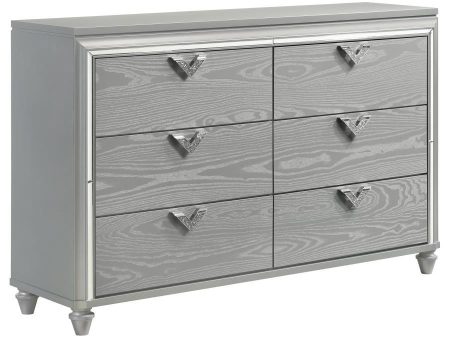 Veronica - 6-Drawer Dresser - Light Silver For Cheap