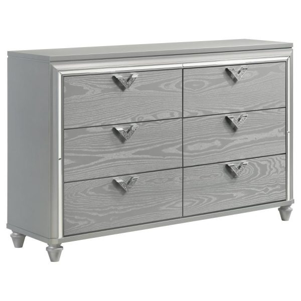 Veronica - 6-Drawer Dresser - Light Silver For Cheap