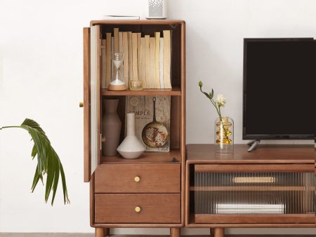 Free-Standing Corner Cabinets Storage Table With Vintage Glass Door, 2 Shelves, 2 Drawers And Brass Handle - Walnut Online Hot Sale