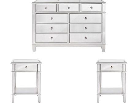 Two Nightstands & One 9-Drawer Chest Package (3-Piece) - Antique Mirror- Model Danielle Discount