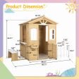 Wooden Playhouse For Kids Outdoor With Working Door, Windows, Mailbox, Bench, Flowers Pot Holder - Natural Discount