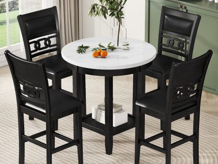 5 Piece Counter Height Dining Round Table Set With One Faux Marble Top Dining Table And Four Pu-Leather Chairs - Dark Espresso For Cheap