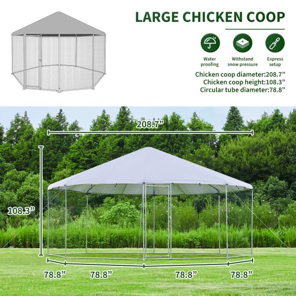 Large Metal Chicken Coop Octagon, Steel Wire Dipped Plastic Mesh, Oxford Cloth Plated Waterproof And UV Resistant, Ducks, Rabbits, Sheep And Birds Outdoor House - Silver Online Hot Sale