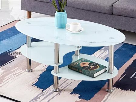 White Marble Glass Coffee Table with Chrome Legs- Model #2029 on Sale