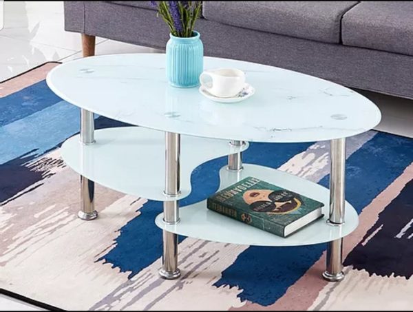 White Marble Glass Coffee Table with Chrome Legs- Model #2029 on Sale