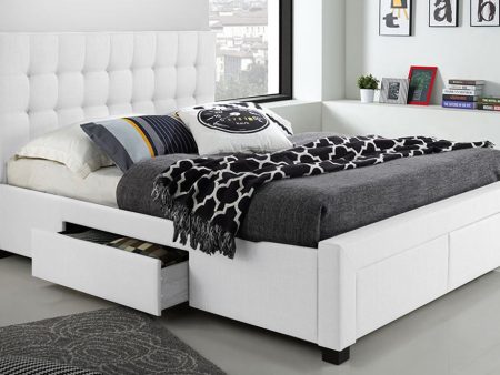 White Linen Fabric Storage Bed- Includes 4 Storage Drawers- Double, Queen or King- Model #2152 For Cheap