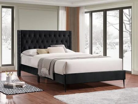 Black Diamond Wing Velvet Fabric Platform Bed- Double, Queen or King- Model #5593 Hot on Sale