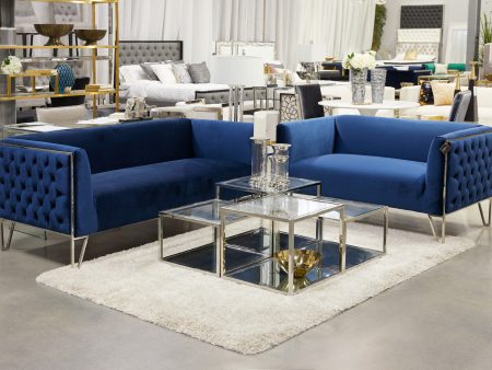 Blue Velvet Sofa & Love Seat Set-  Model Vermont Discount