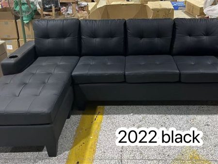 Black Anti Scratch Leather Sectional Sofa With Cup Holders- Model #2022 Discount