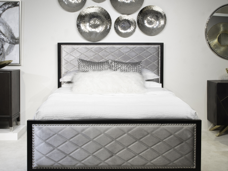 Upholstered Tufted Grey & Black Velvet Solid Wood Bed- Queen or King- Model Diamond For Cheap