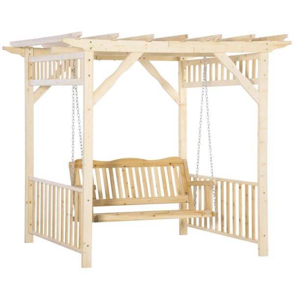 Wooden 2 Person Pergola Gazebo Patio Swing Bench Chair - Model #84A-217 Hot on Sale